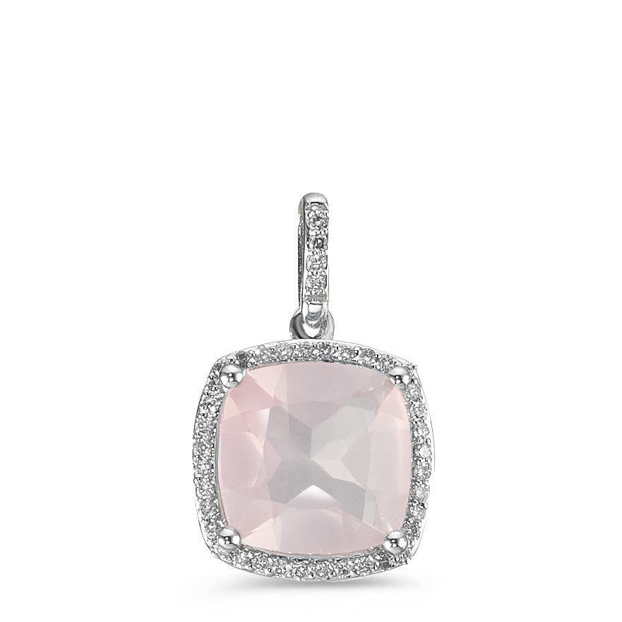 Hanger 750/18K krt witgoud Rozenkwarts roze, Diamant wit, 0.12 ct, 40 Steen, w-si Ø11 mm