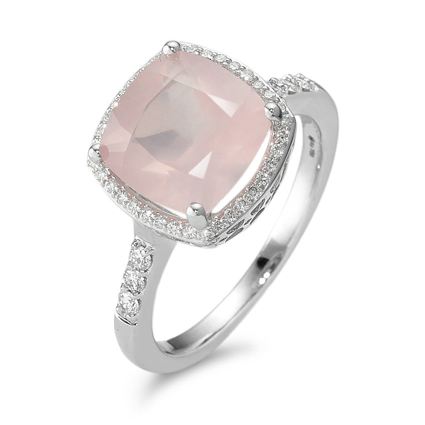 Ring 750/18K witgoud Rozenkwarts roze, Diamant wit, 0.20 ct, 40 Steen, w-si Ø11 mm