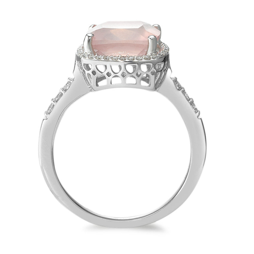 Ring 750/18K witgoud Rozenkwarts roze, Diamant wit, 0.20 ct, 40 Steen, w-si Ø11 mm