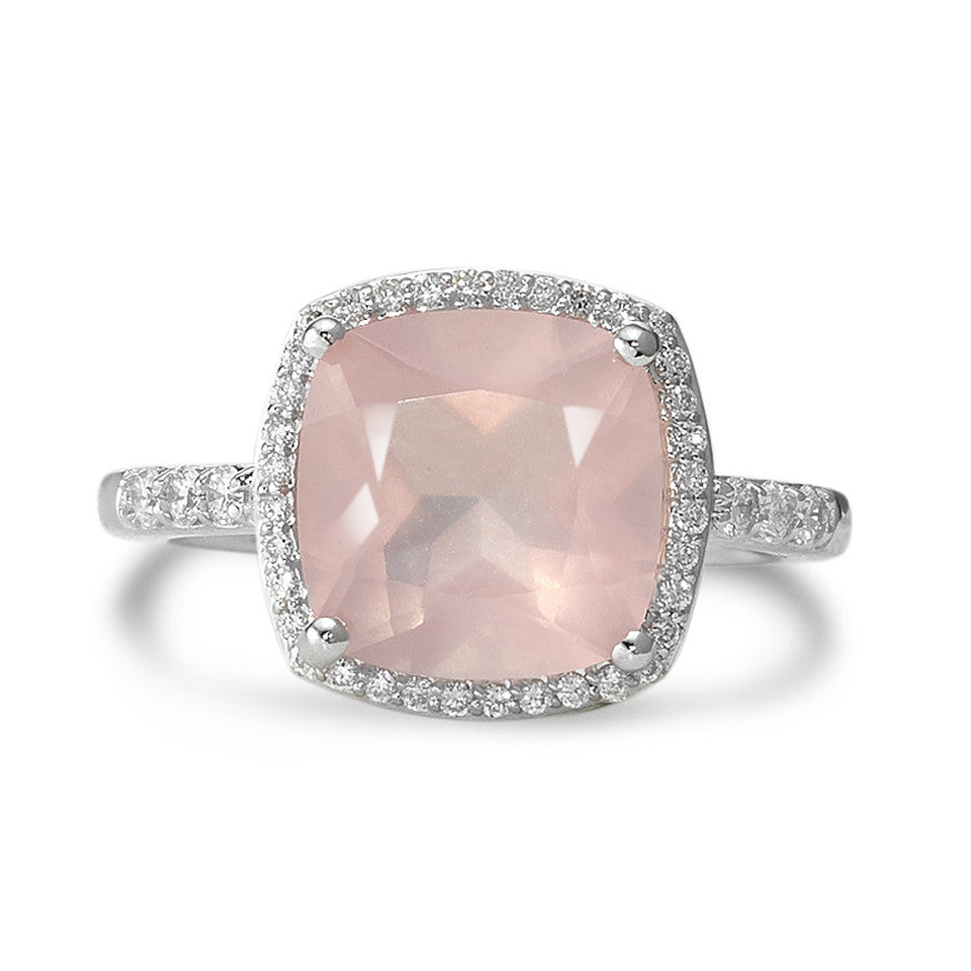 Ring 750/18K witgoud Rozenkwarts roze, Diamant wit, 0.20 ct, 40 Steen, w-si Ø11 mm