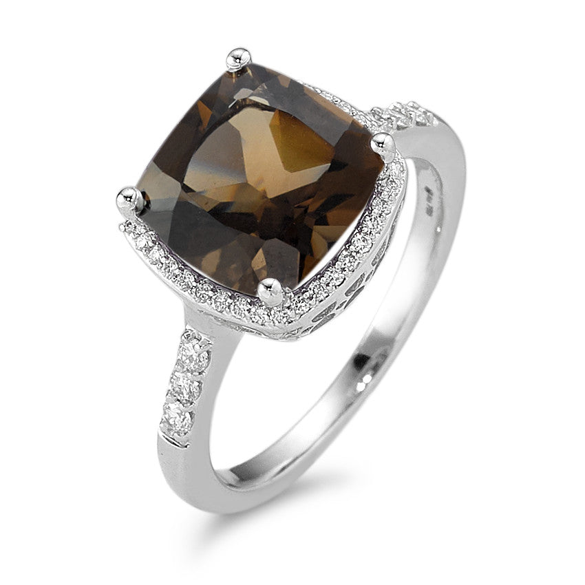 Ring 750/18K krt witgoud Rookkwarts, Diamant wit, 0.20 ct, 42 Steen, w-pi3 Ø11 mm