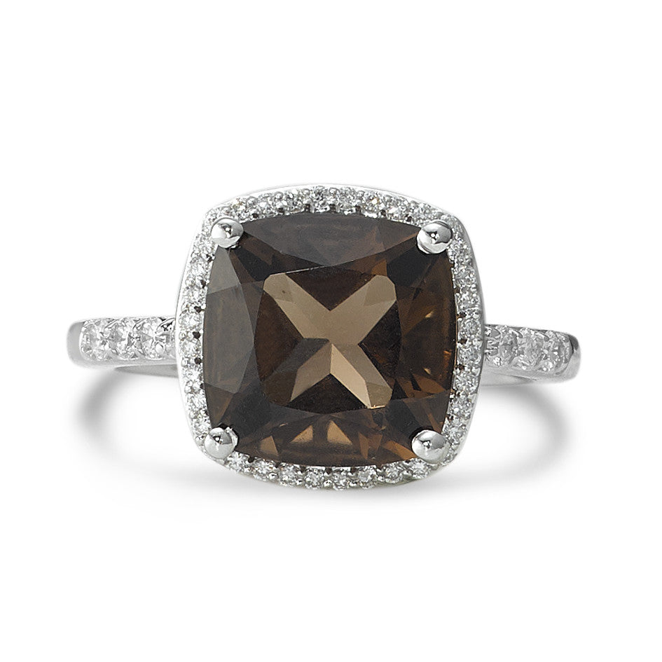 Ring 750/18K krt witgoud Rookkwarts, Diamant wit, 0.20 ct, 42 Steen, w-pi3 Ø11 mm