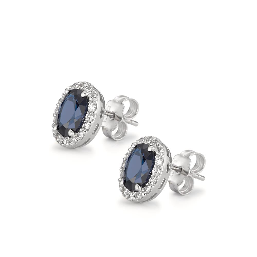 Oorknoppen 750/18K witgoud Zirkonia saffierblauw