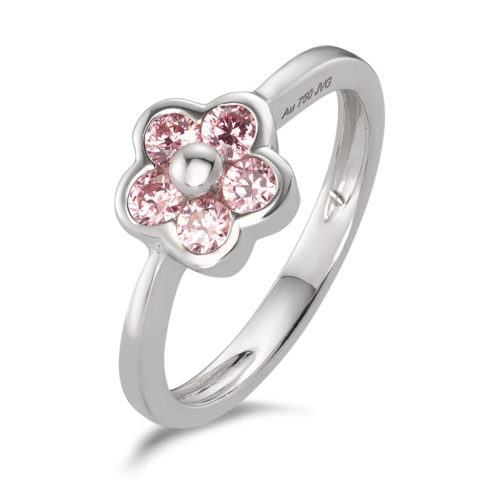 Ring 750/18K krt witgoud Zirkonia roze, 5 Steen Bloem