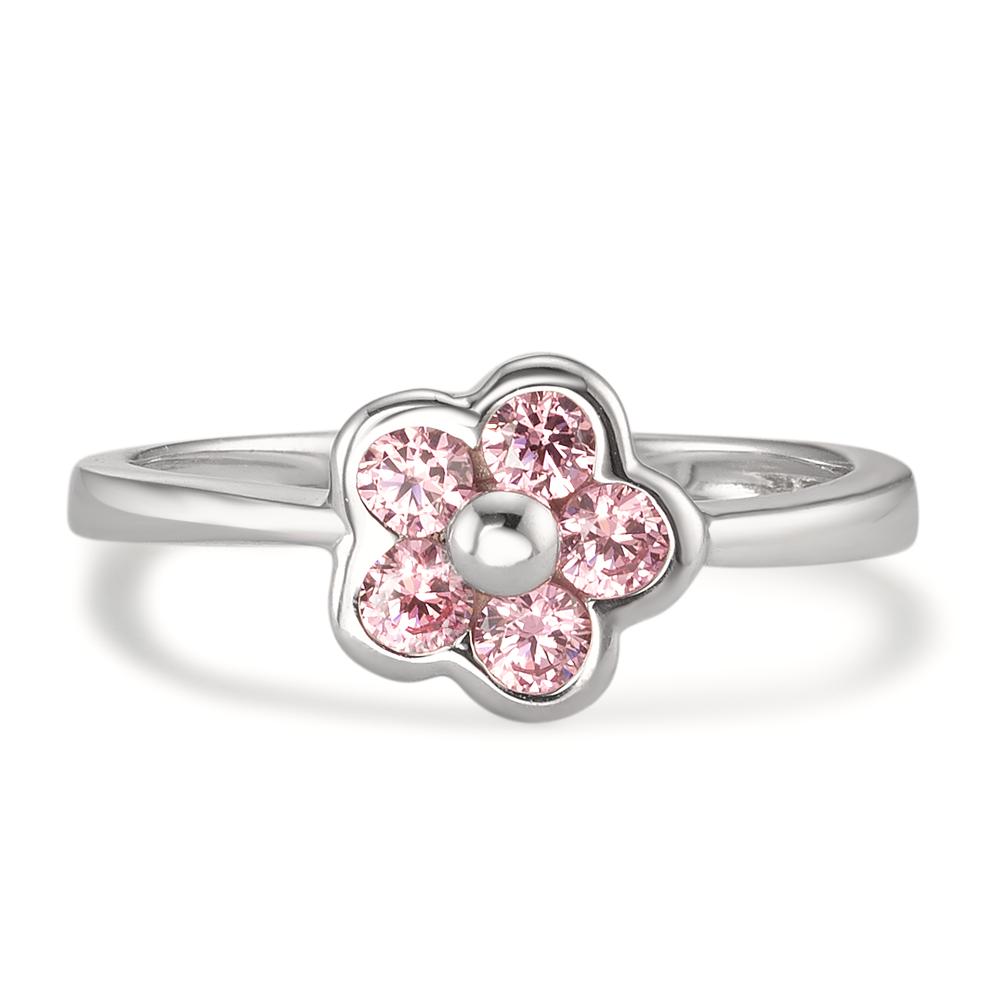 Ring 750/18K krt witgoud Zirkonia roze, 5 Steen Bloem