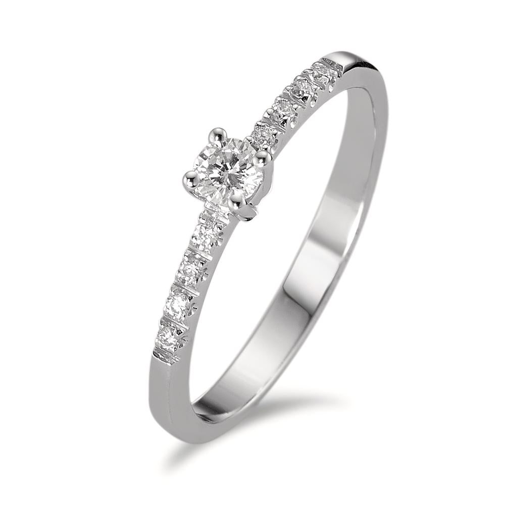 Solitaire ring 750/18K witgoud Diamant 0.14 ct, 9 Steen, w-si