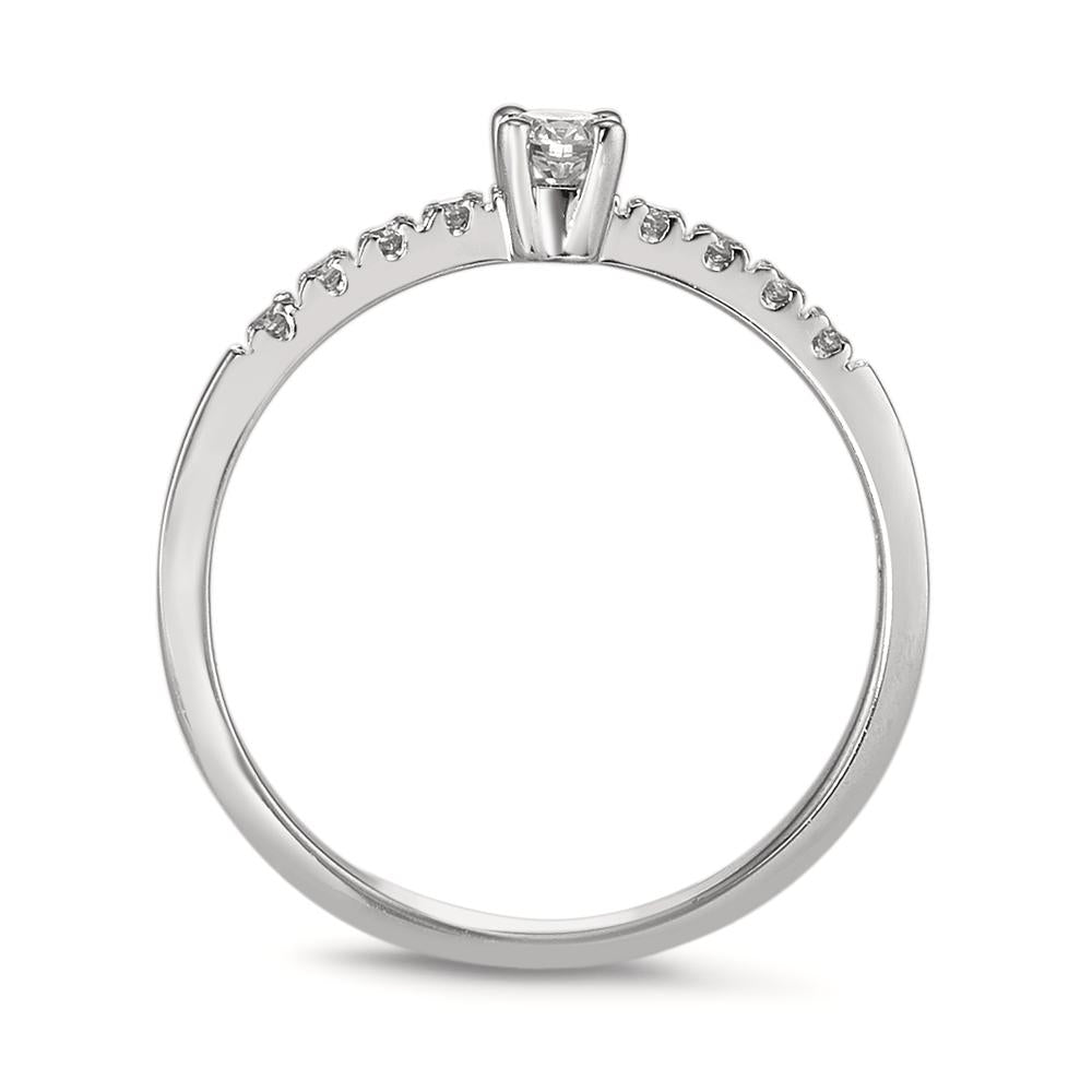 Solitaire ring 750/18K witgoud Diamant 0.14 ct, 9 Steen, w-si