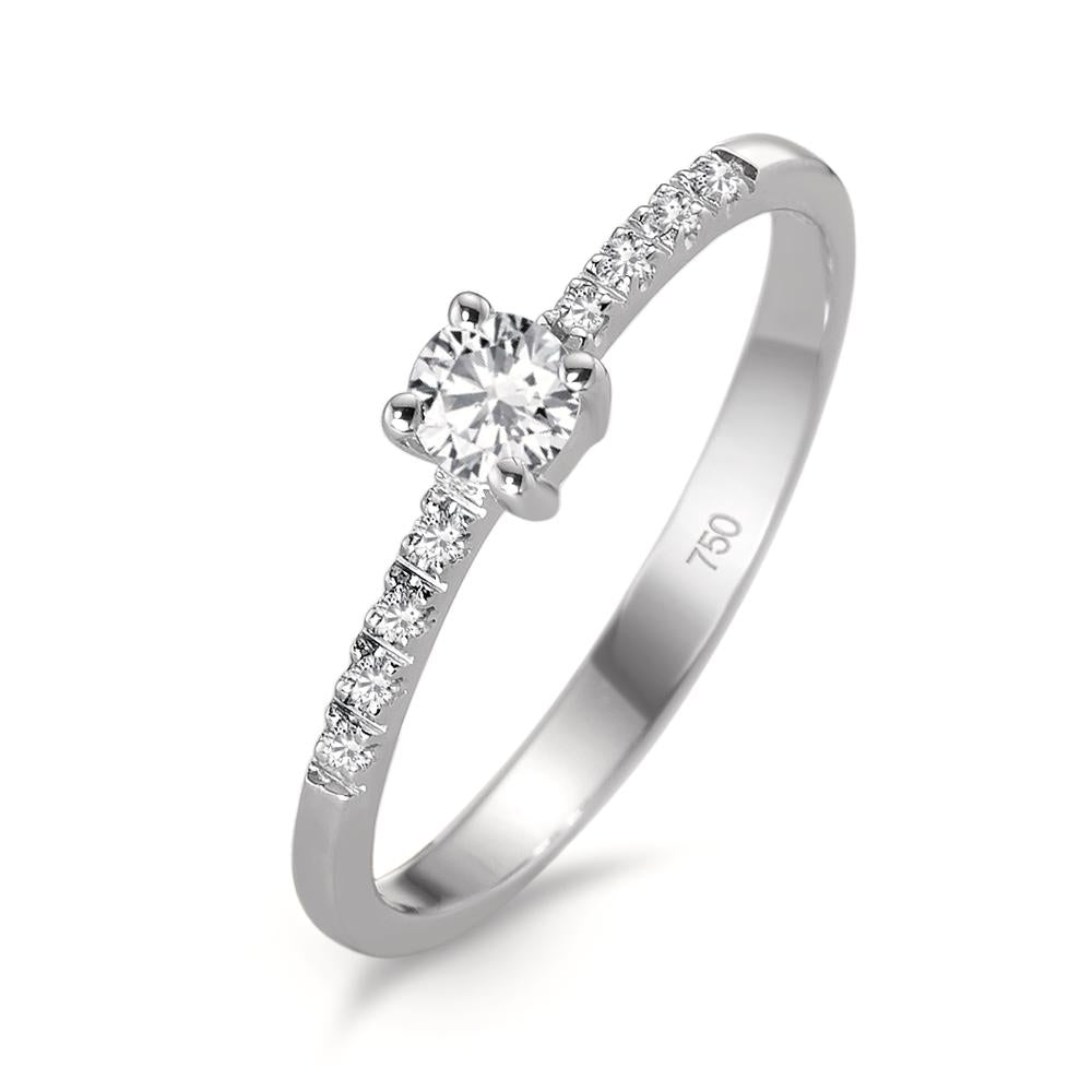 Solitaire ring 750/18K witgoud Diamant 0.23 ct, 9 Steen, w-si