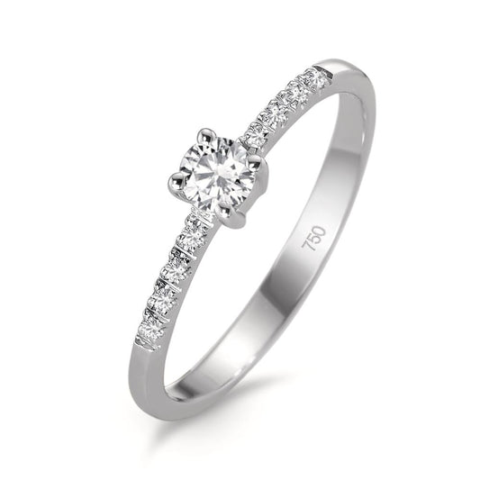 Solitaire ring 750/18K witgoud Diamant 0.23 ct, 9 Steen, w-si