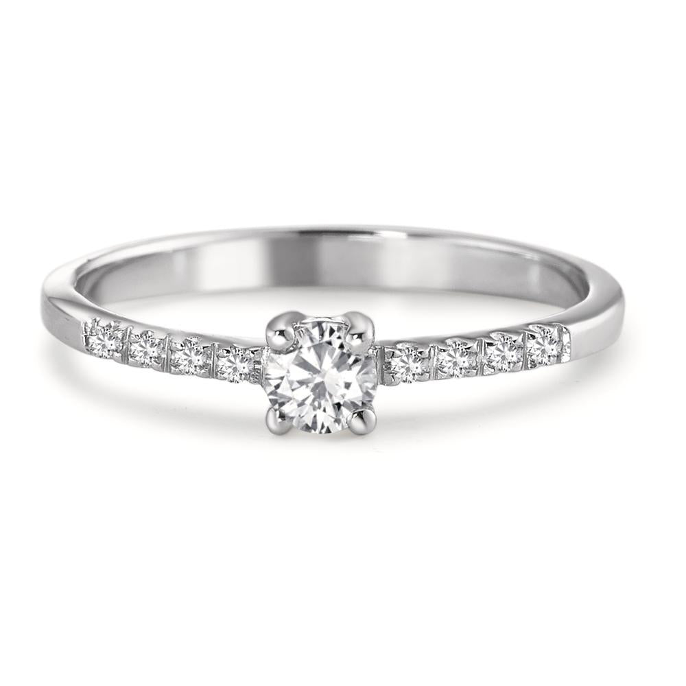 Solitaire ring 750/18K witgoud Diamant 0.23 ct, 9 Steen, w-si