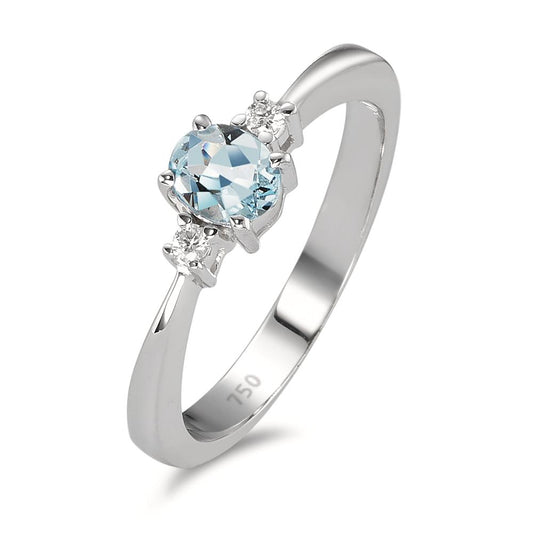 Ring 750/18K krt witgoud Aquamarijn Lichtblauw, Diamant wit, 0.04 ct, 2 Steen, w-pi1