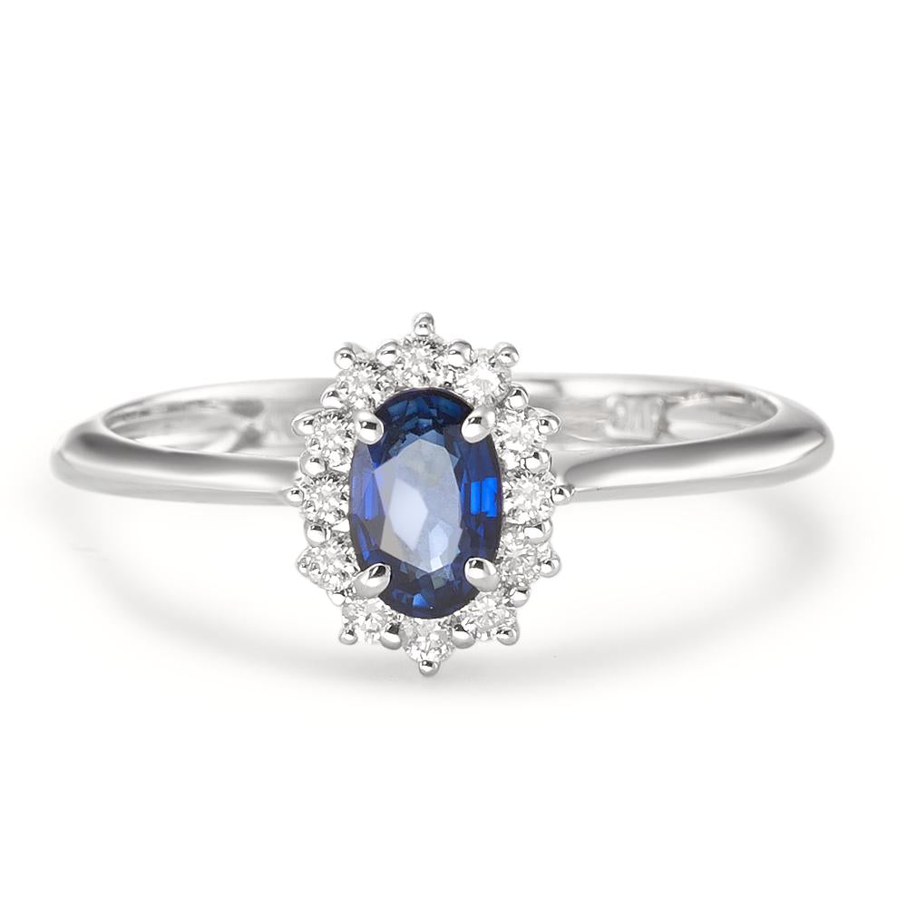 Ring 750/18K krt witgoud Saffier blauw, [oval], Diamant wit, 0.18 ct, 12 Steen, w-pi1