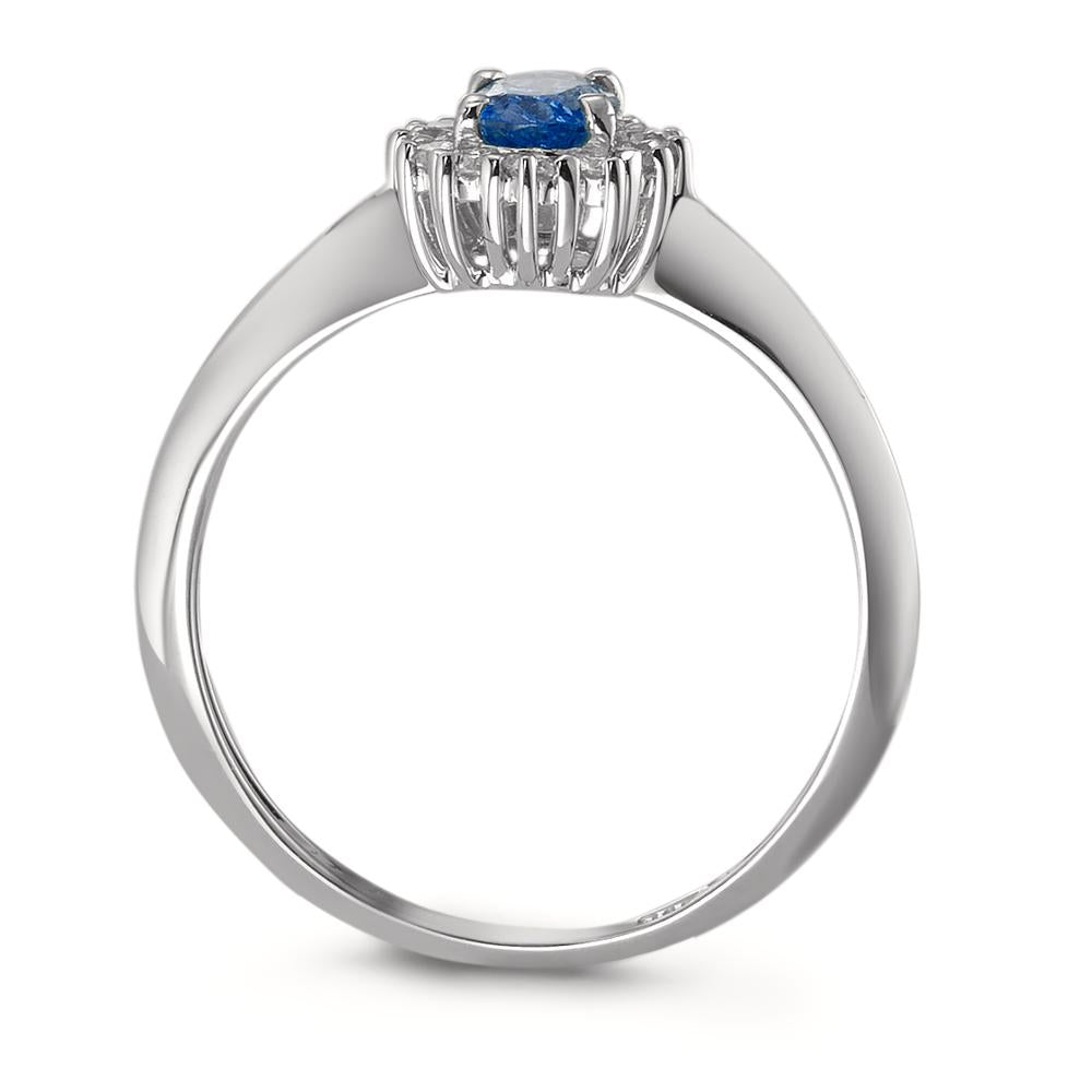 Ring 750/18K krt witgoud Saffier blauw, [oval], Diamant wit, 0.18 ct, 12 Steen, w-pi1