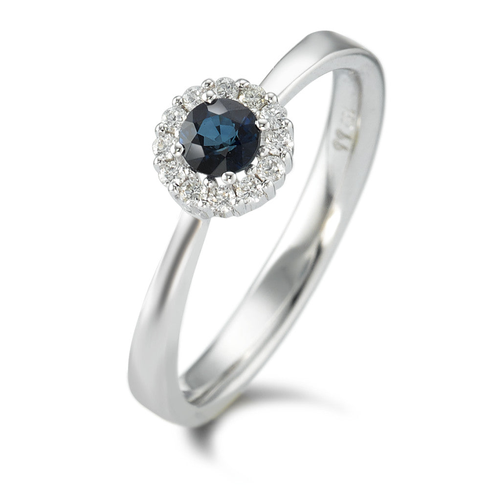 Ring 750/18K krt witgoud Saffier 13 Steen, Diamant wit, 0.12 ct, 12 Steen, w-si