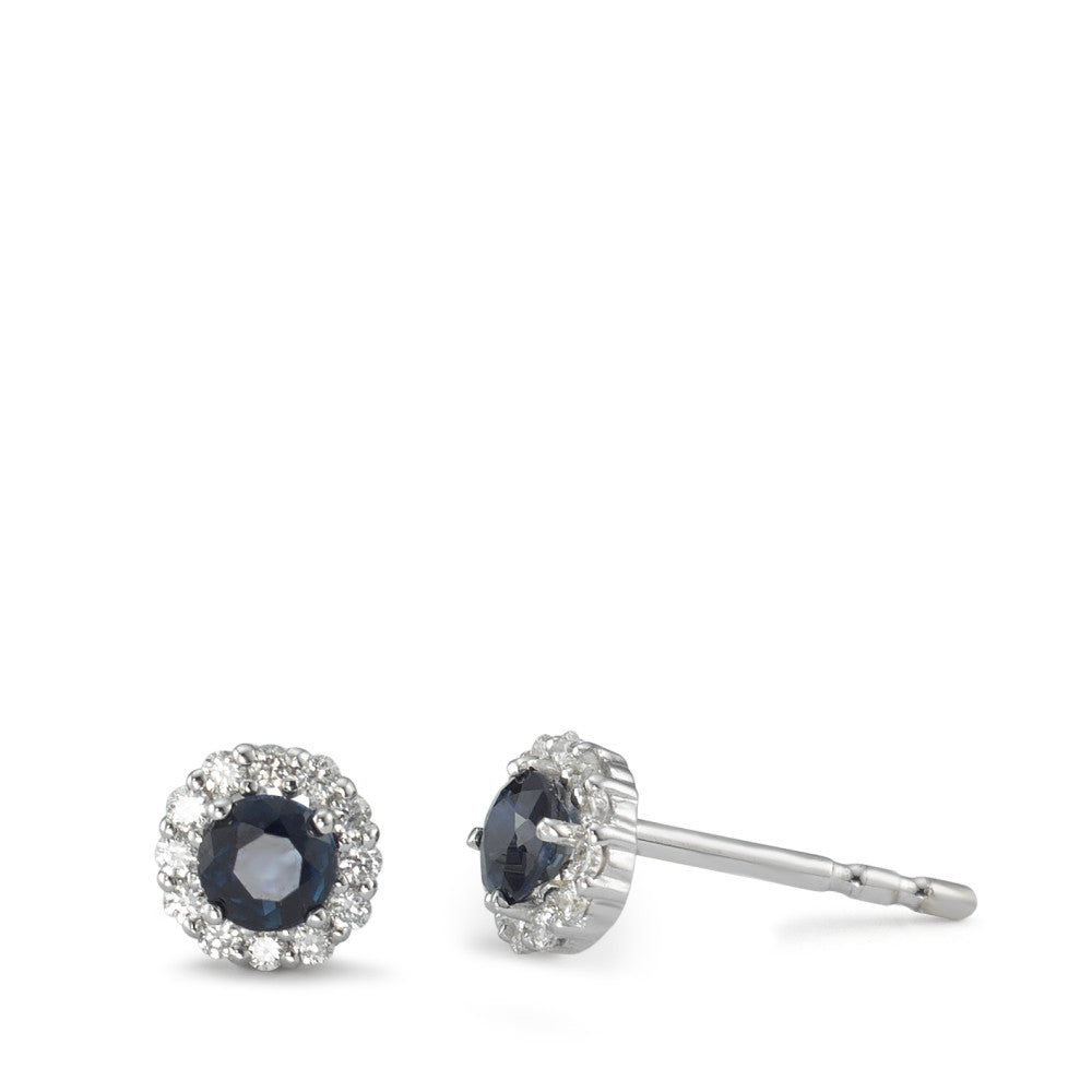 Oorknoppen 750/18K witgoud Saffier blauw, 2 Steen, Diamant 0.12 ct, 24 Steen, w-si Ø5 mm