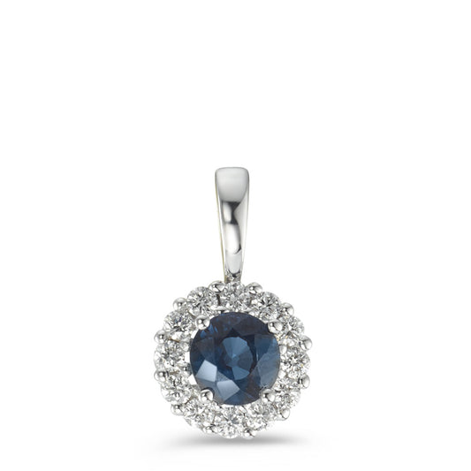 Hanger 750/18K krt witgoud Saffier blauw, Diamant 0.12 ct, 12 Steen, w-si Ø6.5 mm