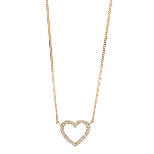 Collier 585/14 krt geel goud Diamant 0.05 ct, w-si Hart 42 cm