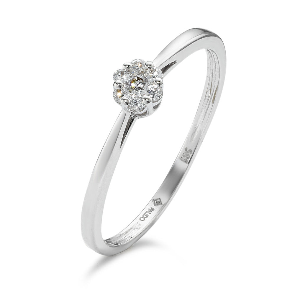 Solitaire ring 585/14K witgoud Diamant 0.07 ct, 7 Steen, w-si