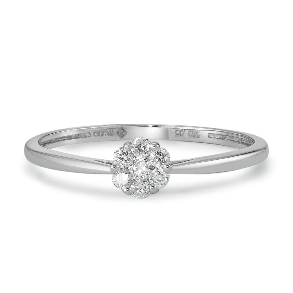 Solitaire ring 585/14 krt witgoud Diamant 0.11 ct, 7 Steen, w-si