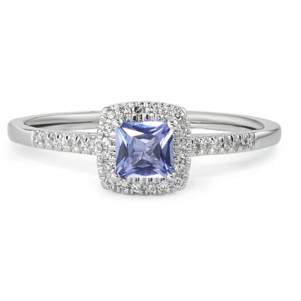 Ring 585/14 krt witgoud Diamant 0.09 ct, w-si, Tanzaniet