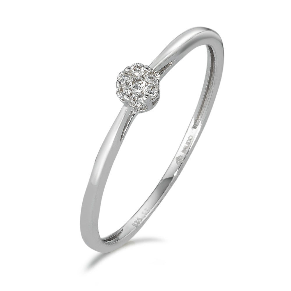 Solitaire ring 585/14K witgoud Diamant 0.05 ct, 7 Steen, w-si