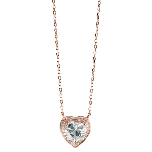 Collier Zilver Zirkonia Rosé Verguld Hart 40-45 cm