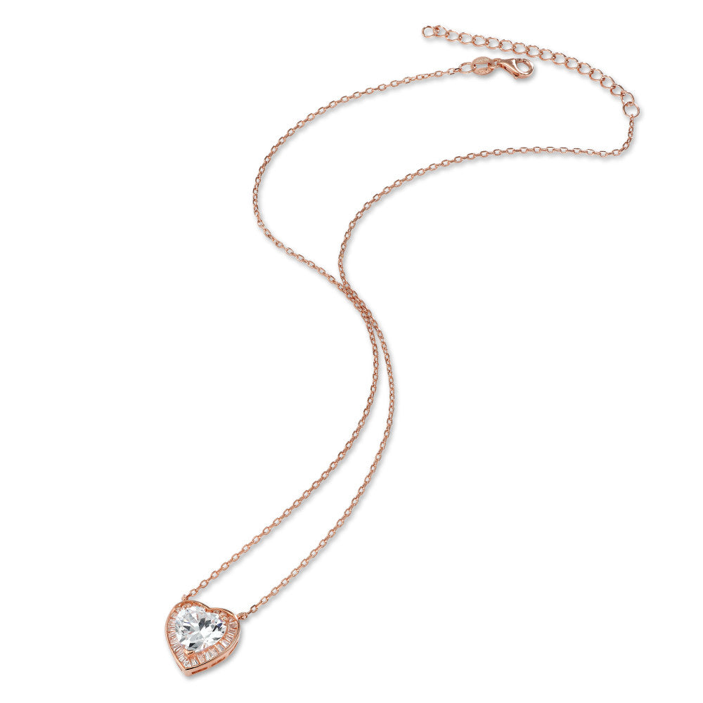 Collier Zilver Zirkonia Rosé Verguld Hart 40-45 cm