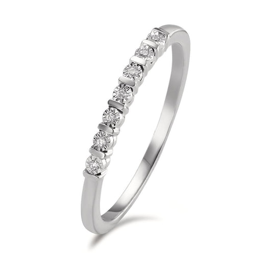 Memory ring 585/14 krt witgoud Diamant 0.03 ct, 7 Steen, w-si