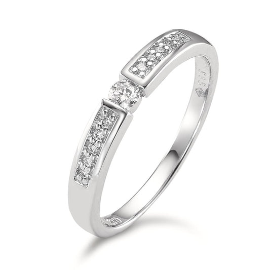 Ring 585/14 krt witgoud Diamant 0.12 ct, 11 Steen, w-si