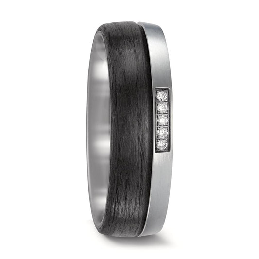 Partnerring Titanium, Carbon Diamant 0.05 ct, 5 Steen, w-si