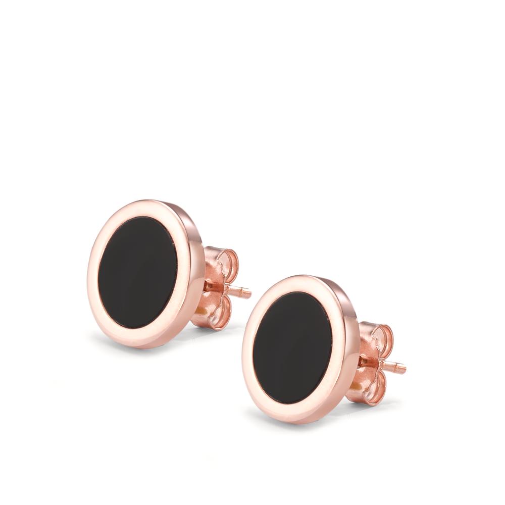 Oorknoppen Zilver Onyx 2 Steen Rosé Verguld Ø12 mm