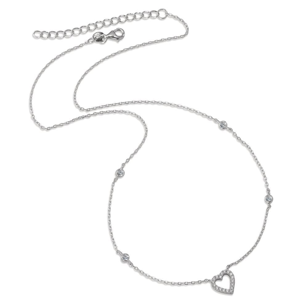 Collier Zilver Zirkonia Gerhodineerd Hart 40-45 cm