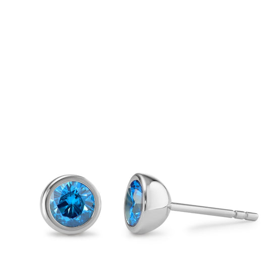 Oorknoppen Roestvrijstaal Zirkonia blauw, 2 Steen Ø7 mm