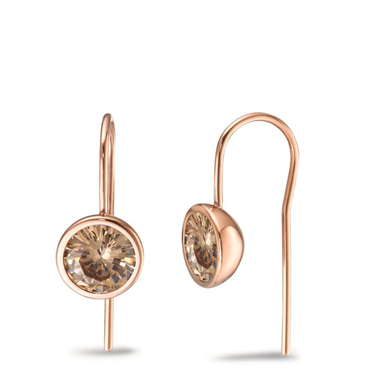 Oorbellen Roestvrijstaal Zirkonia Champagne, 2 Steen Rosé IP-gecoat Ø9.5 mm