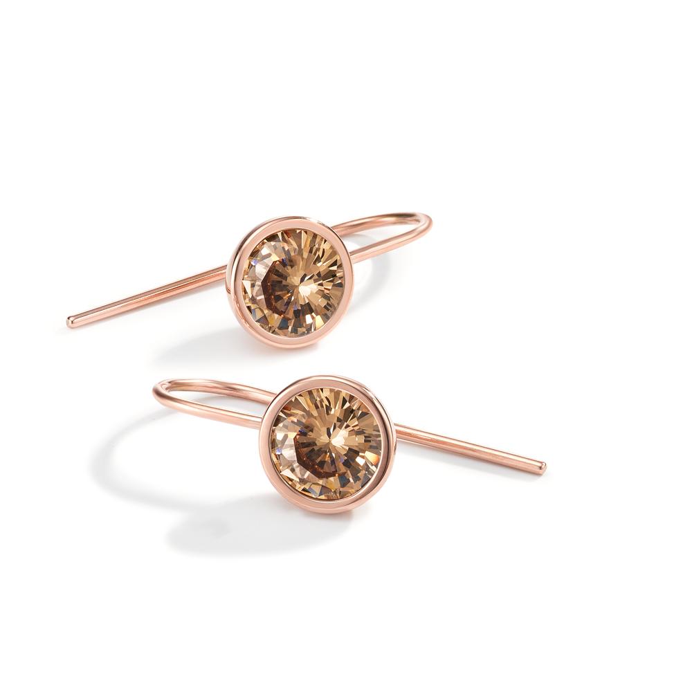 Oorbellen Roestvrijstaal Zirkonia Champagne, 2 Steen Rosé IP-gecoat Ø9.5 mm