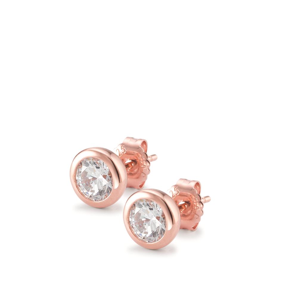 Oorknoppen Zilver Zirkonia 2 Steen Rosé Verguld Ø8 mm