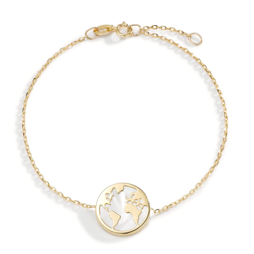 Armband 585/14 krt geel goud Parelmoer Wereldbol 16-18 cm