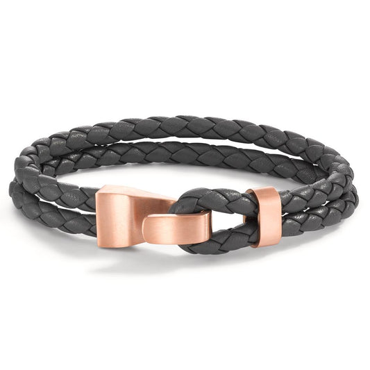 Armband Leder, Roestvrijstaal Rosé IP-gecoat 19 cm