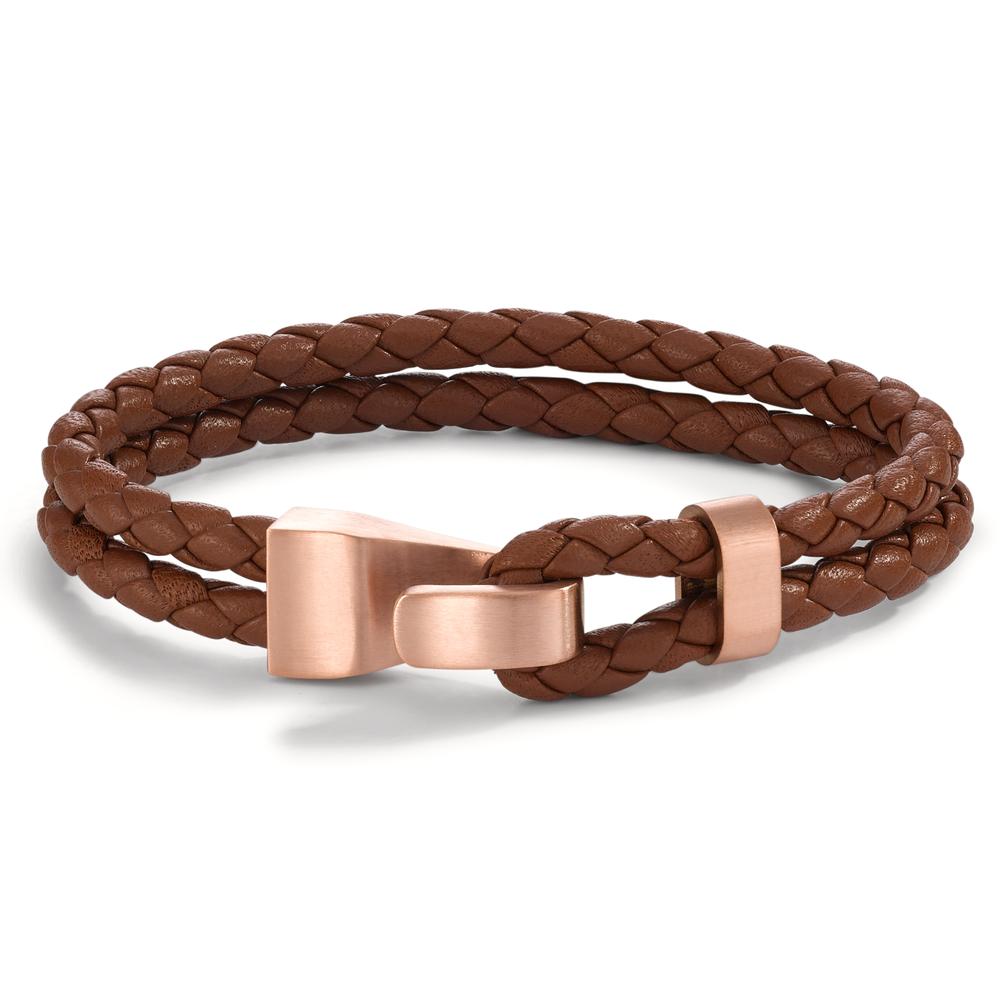 Armband Leder, Roestvrijstaal Rosé IP-gecoat 19 cm