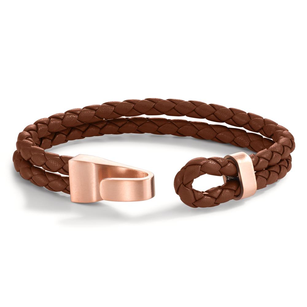 Armband Leder, Roestvrijstaal Rosé IP-gecoat 19 cm