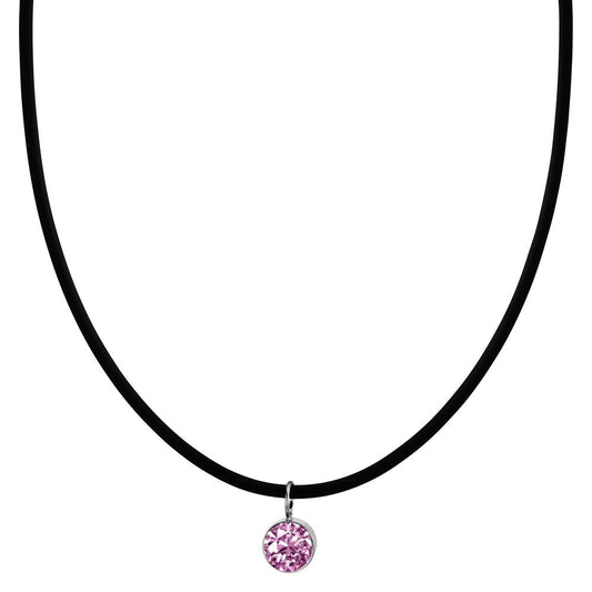 Collier Rubber, Roestvrijstaal, Zilver Zirkonia roze 42 cm