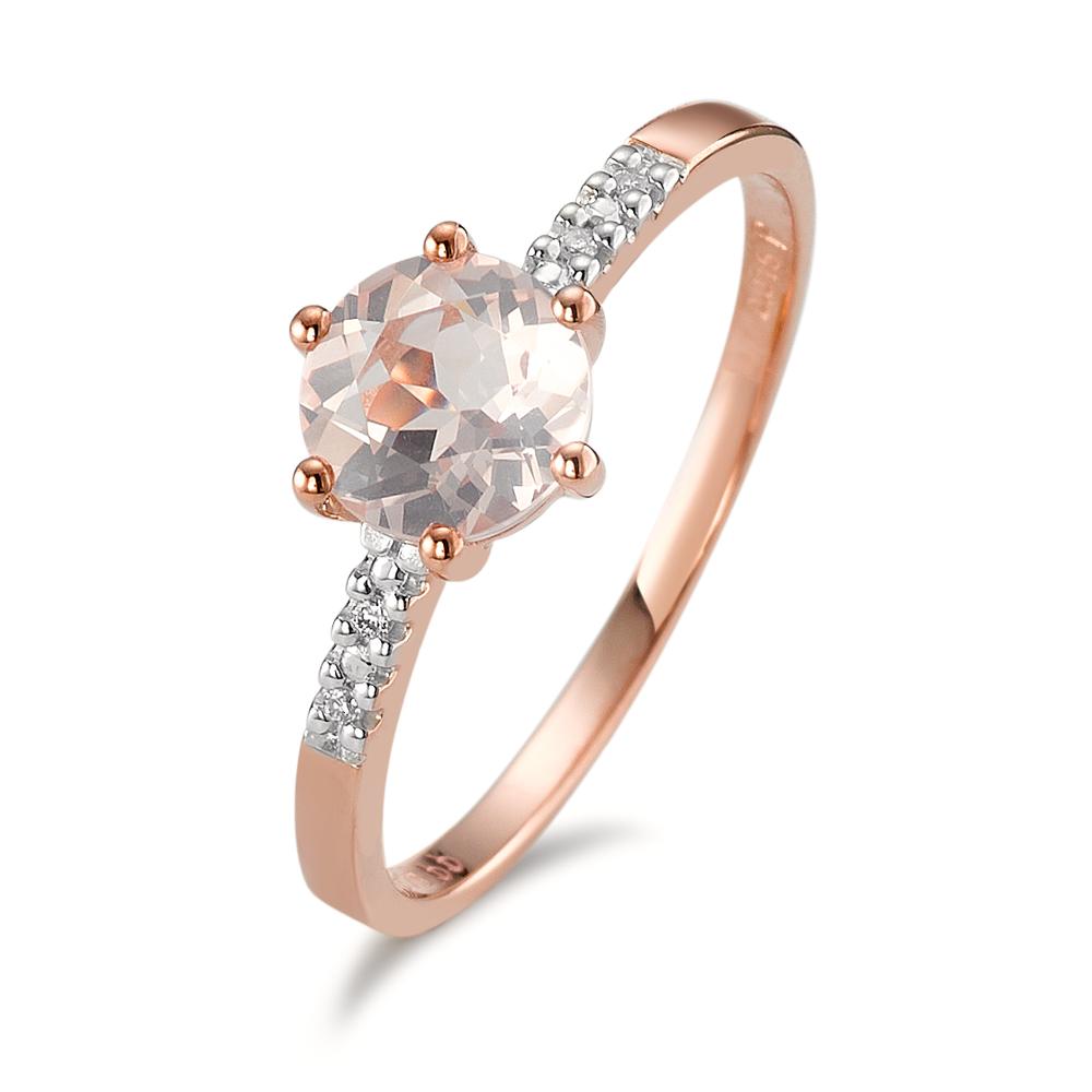 Solitaire ring 375/9K rood goud Diamant 0.015 ct, 5 Steen, p1, Rozenkwarts Bi-color Ø6 mm