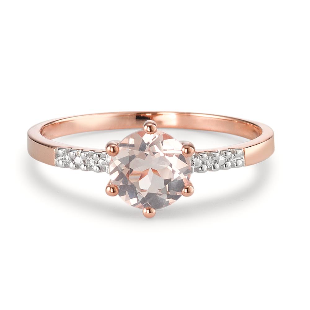 Solitaire ring 375/9K rood goud Diamant 0.015 ct, 5 Steen, p1, Rozenkwarts Bi-color Ø6 mm