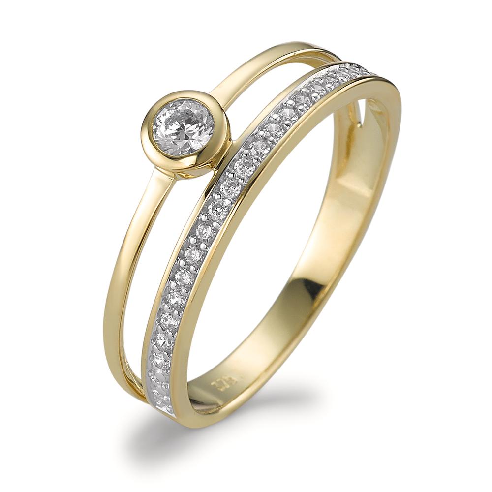 Ring 375/9 krt geel goud Zirkonia 20 Steen Bi-color