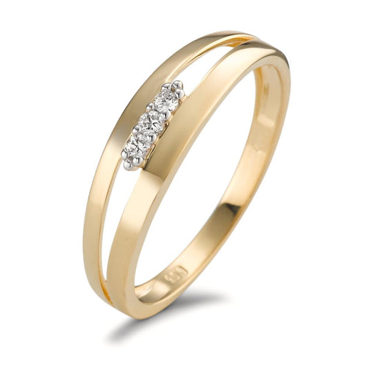 Ring 750/18 krt geel goud Diamant 0.05 ct, 3 Steen, [Brillant], w-si