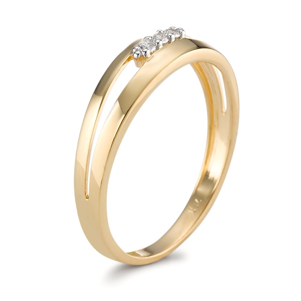 Ring 750/18 krt geel goud Diamant 0.05 ct, 3 Steen, [Brillant], w-si