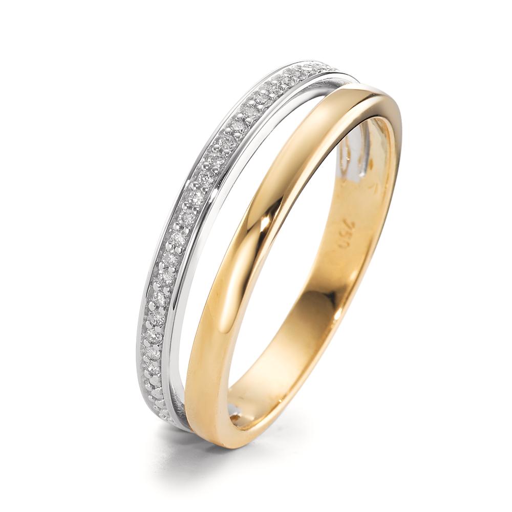 Ring 750/18 krt geel goud, 750/18K krt witgoud Diamant 0.08 ct, 21 Steen, [Brillant], w-si