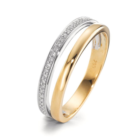 Ring 750/18 krt geel goud, 750/18K krt witgoud Diamant 0.08 ct, 21 Steen, [Brillant], w-si