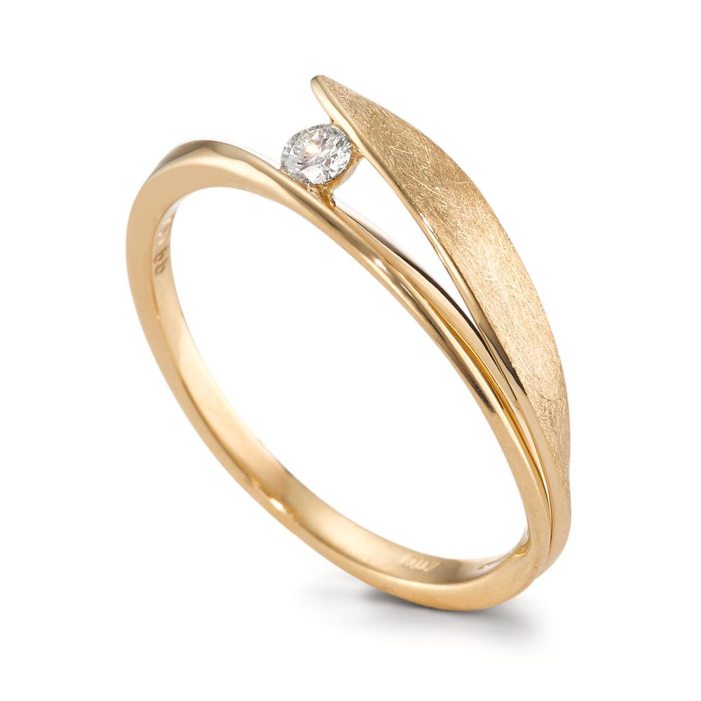 Ring 750/18K geel goud Diamant 0.07 ct, [Brillant], w-si