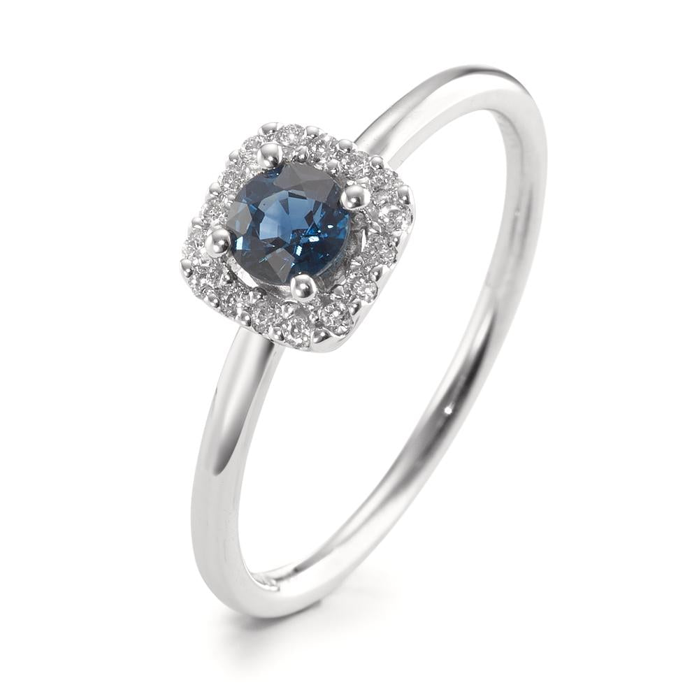 Solitaire ring 750/18K krt witgoud Saffier blauw, Diamant wit, 0.07 ct, 12 Steen, w-si